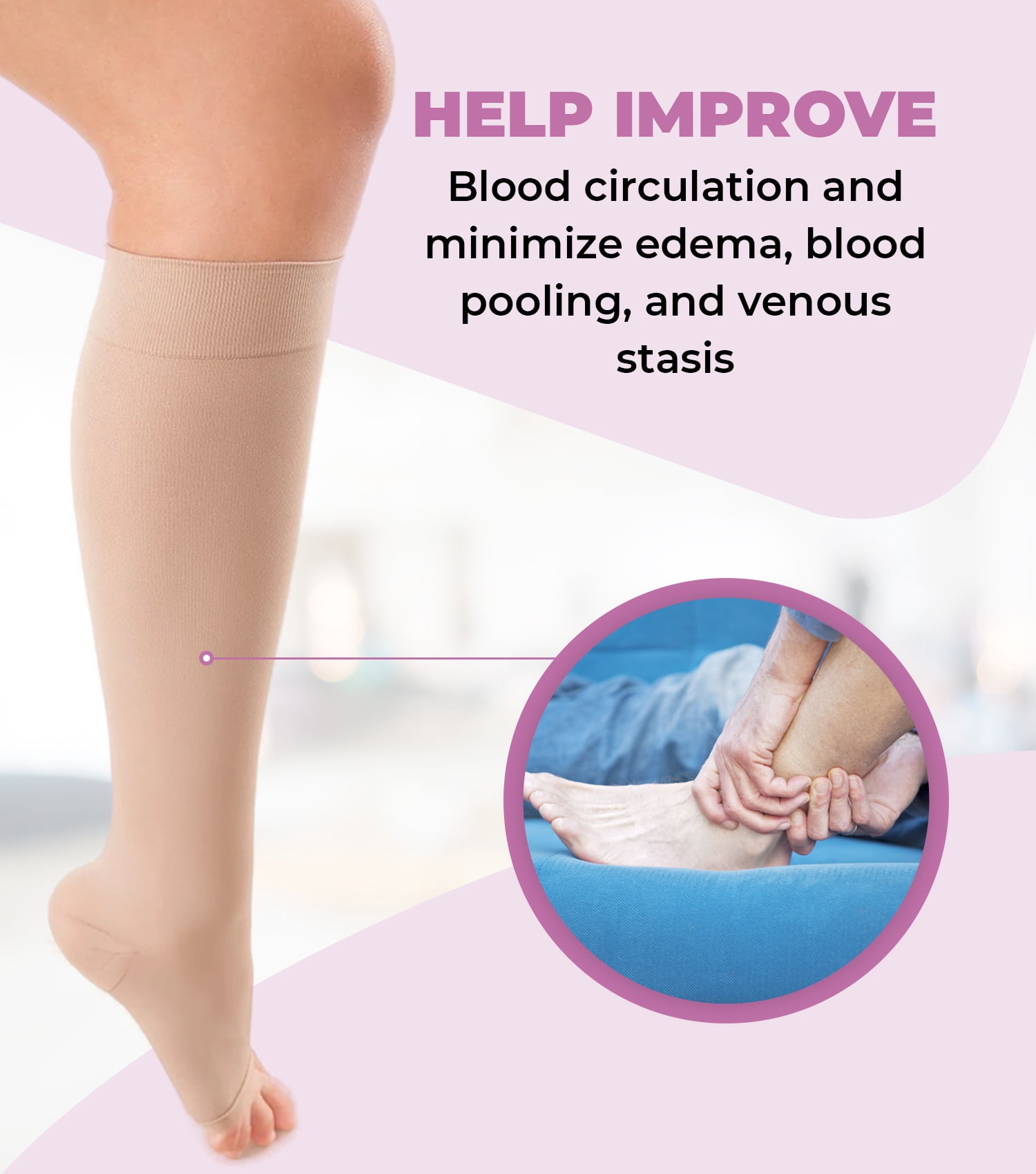 ITA-MED Unisex Microfiber Open Toe Knee High Graduated Compression Stockings (25-35mmHg): H-304(O)