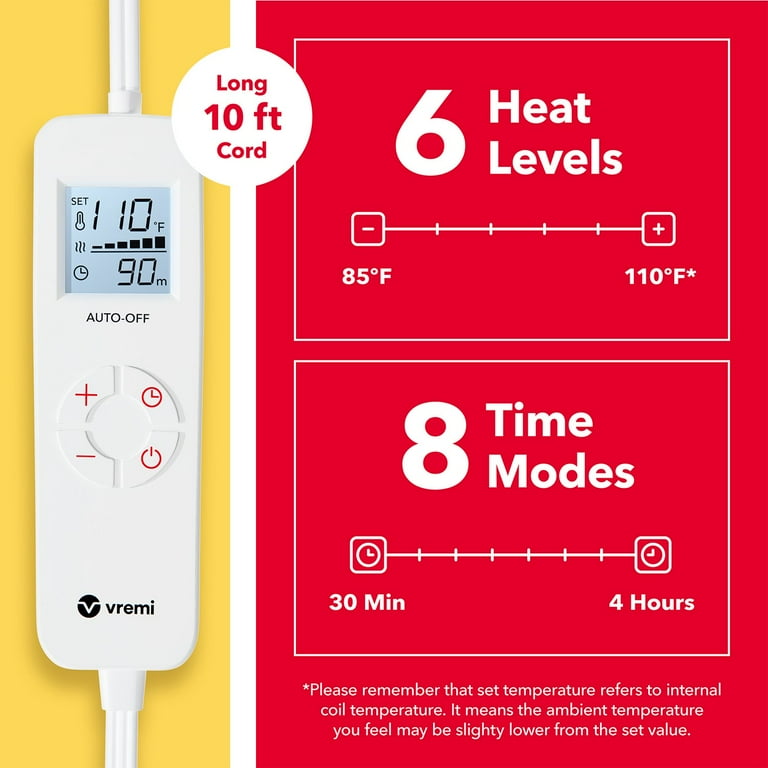 Vremi Electric Blanket - 50 x 60 inches Throw Heated Blanket with 6 Heat  and 8 Time Settings - Fleece Heating Pad with 10 feet Cord, LCD Display  Controller, Auto Shut Off, Washable Cover - Walmart.com