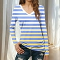 thumbnail image 2 of Women's Slim Fit V Neck Long Sleeve Top Shirts Blouses Striped Pattern Casual Daily Wear Business Office Work Fashion Essential Gift for Women | CSEONE,Navy XL, 2 of 9