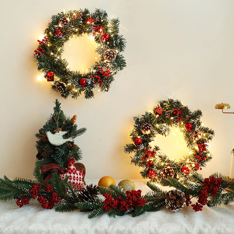 LED Christmas Tree Wreath Door Hanging Garland Xmas Window Wall Ornament Decor 