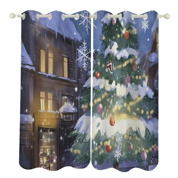 Christmas Tree Elk Snowflakes Blackout Curtains for Bedroom Curtains Insulated Room Darkening Window Drapes for Living Room