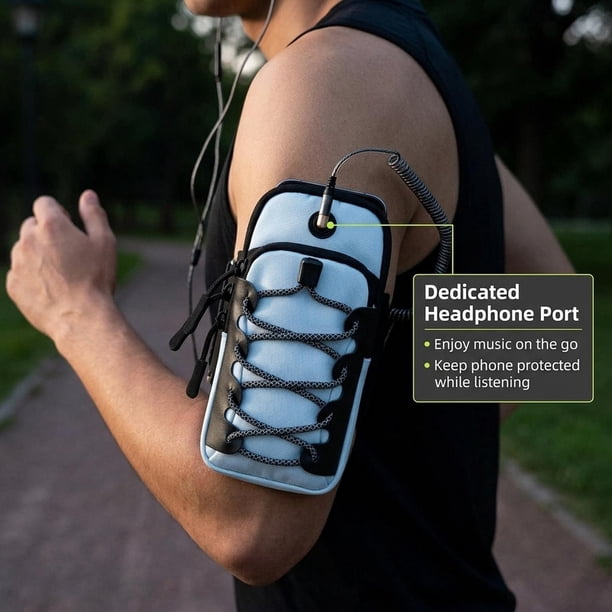 Brazalete con correa ajustable, ligero, con soporte para teléfono, ideal para correr, practicar deporte, senderismo o hacer ejercicio en el gimnasio. Blanco