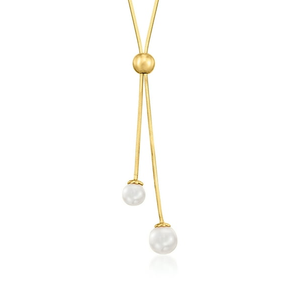 Ross-Simons Italian 6-8mm Cultured Pearl Lariat Necklace in 18kt Gold Over Sterling, Women's, Adult