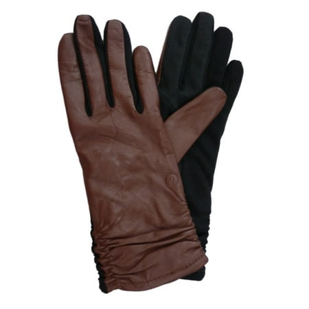 touchpoint womens ruched brown leather tech & text smart gloves