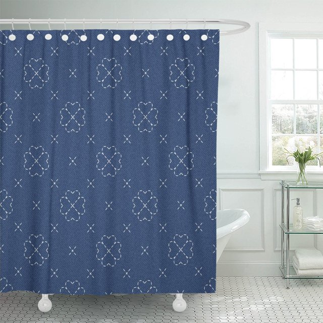 ABPHQTO La interpretación moderna de Sashiko Cortina de ducha de poliéster con costura japonesa tradicional 152x180 cm ABPHQTO PKNMT60x72Shower-1788