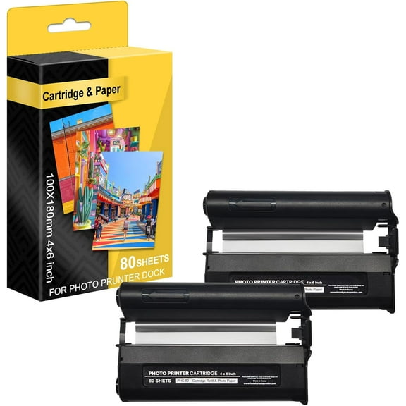 KODAK Dock PHC 80 Photo Printer Cartridge PHC-80 Cartridge Refill & Photo Paper- 80 Pack Printer Dock Color Cartridge & Photo Paper Refill Kit