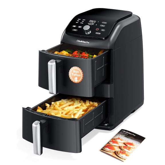 Aeitto 12QT Large Air Fryer, 12-in-1 Digital Airfryer with Clear Window, 40 Recipes, Flavor-Lock Tech, Shake Reminder, Compact, Quiet, Dishwasher Safe, Nonstick, Fit for Family of 2-5, Black