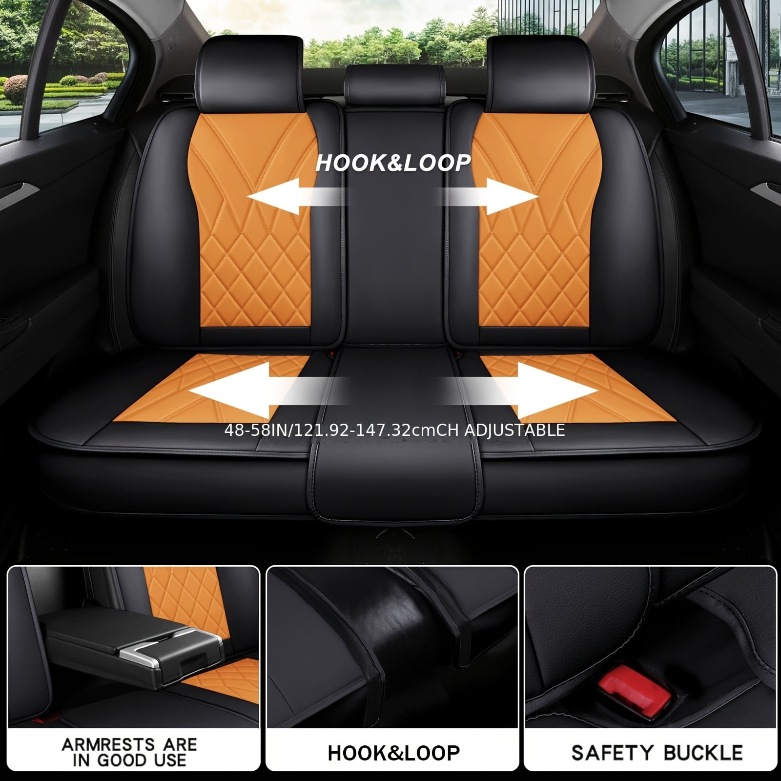 Luxury Faux Leather Car Seat Covers, Waterproof, Full Set Cushion Protector for Single Front Seats and Solid Bench, Universal Fit for Most Cars, 5 Seat, 40/60 50/50 60/40 Split Bench Back