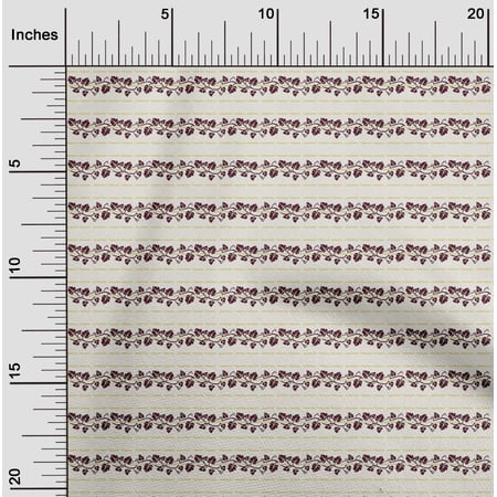 oneOone Silk Tabby Maroon Fabric Stripe & Leaves Artistic Quilting Supplies Print Sewing Fabric By The Yard 42 Inch Wide