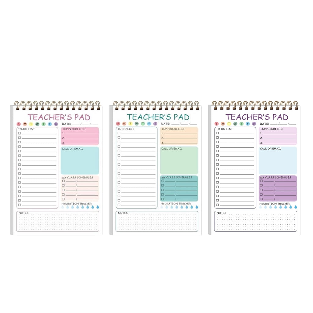 3Pcs Teacher Daily Planner Notepads Twin Coil Binding Notepads 50Sheets Undated