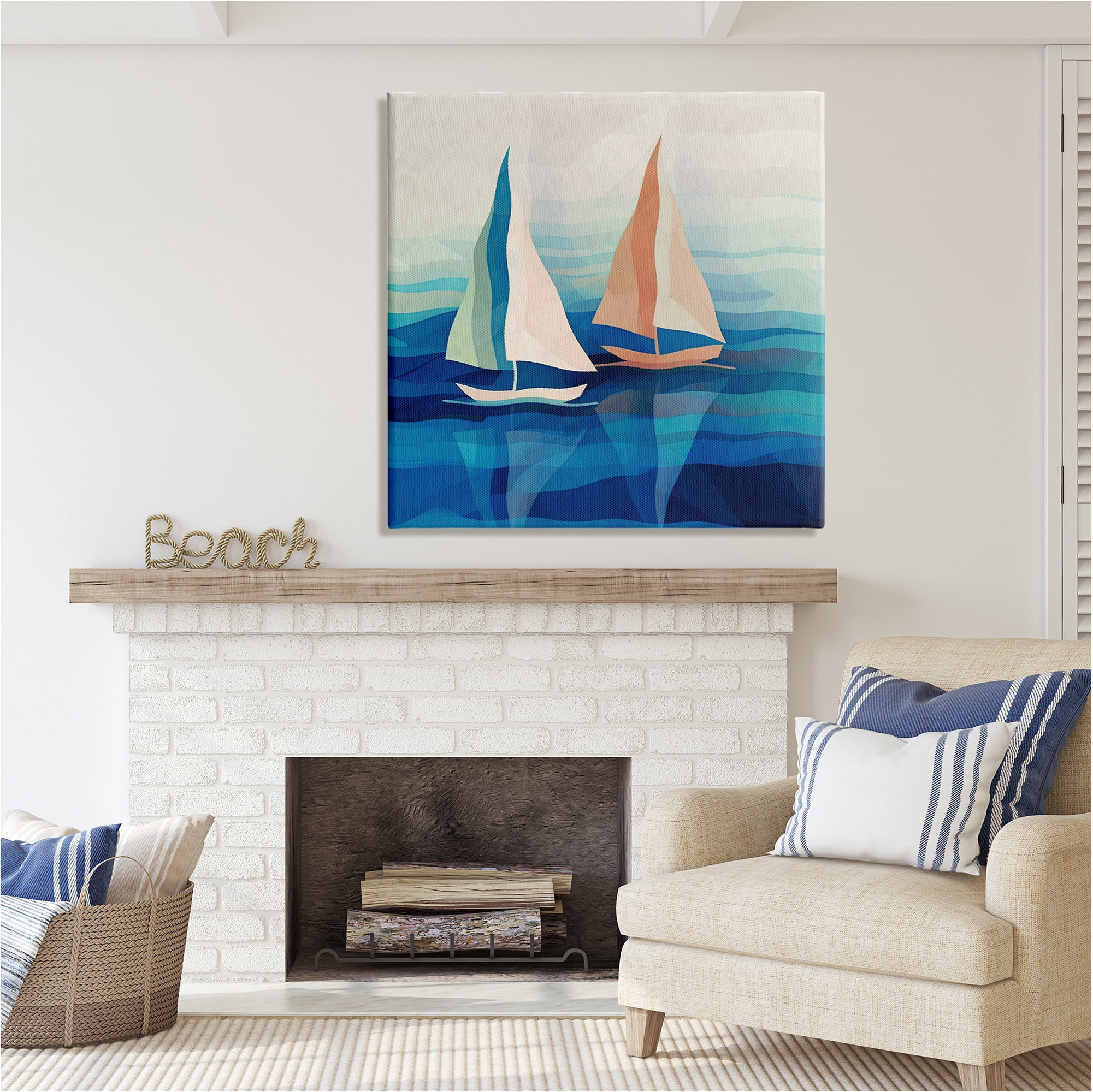 Stupell Industries Two Boats Abstraction Transportation Painting Gallery Wrapped Canvas Art Print Wall Art, 36 x 36