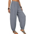 thumbnail image 3 of DYMADE Women's Cotton Linen Summer Sold Pockets Elastic Waist Casual Harem Pant Plus Size S-5XL, 3 of 4