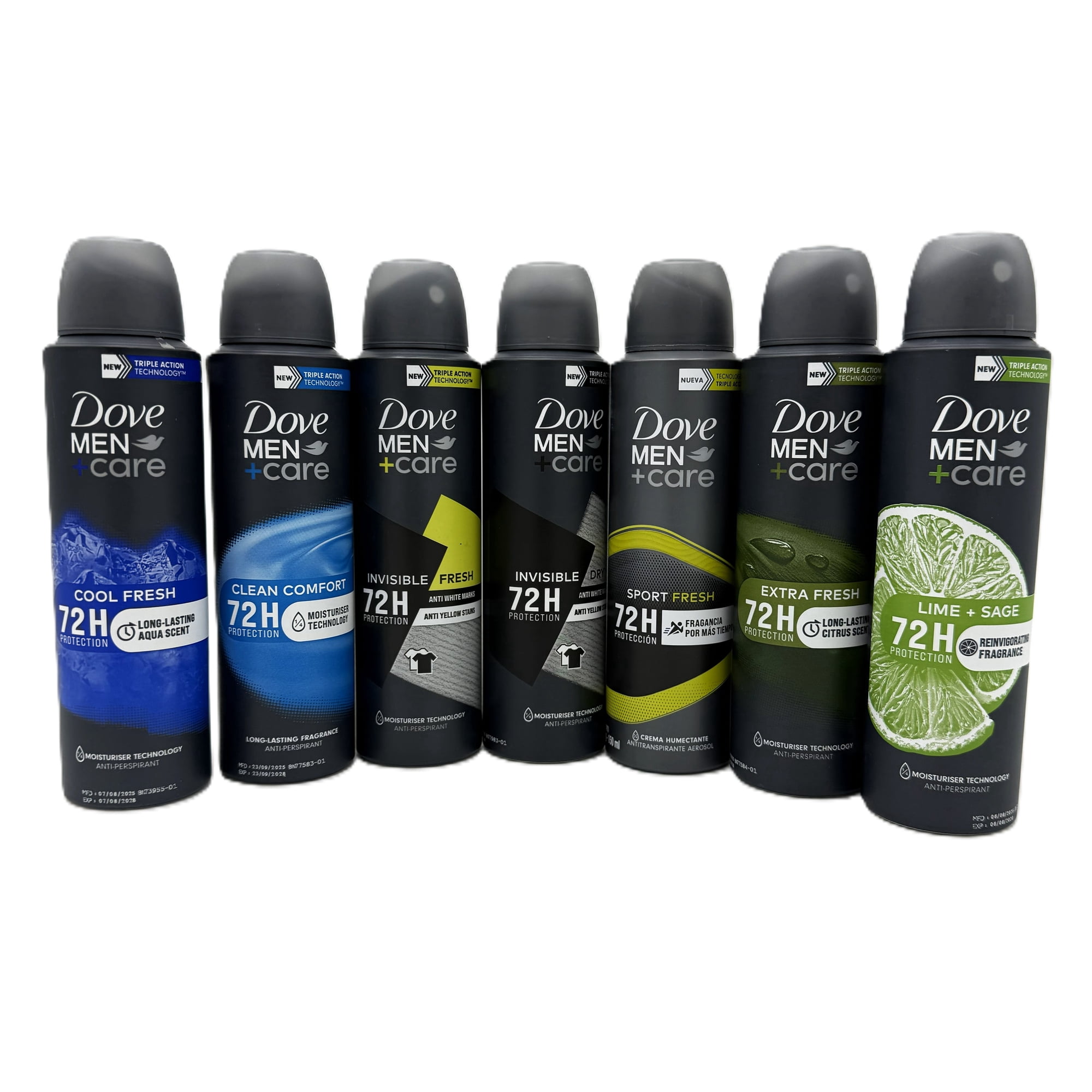 Pack of 7 Dove Men 72hr. Protection 150ml Each