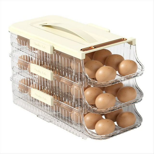 Soporte para Huevos para Frigorífico,Organizador Huevos con Ruedas,Contenedor para Huevos,Dispensador con Rodillo para Ahorro Huevos,Bandeja Apilable para Frigorífico,Color