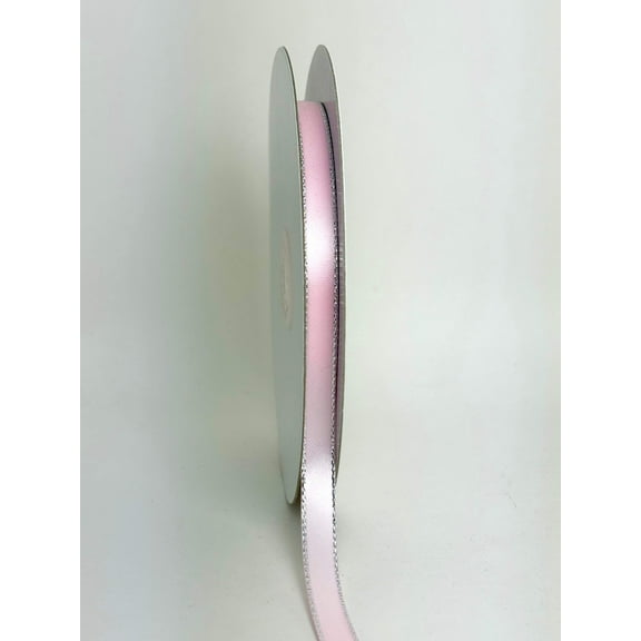 JenlyFavors 3/8" Double Face Satin Ribbon with Silver Edge Pink 50 Yards