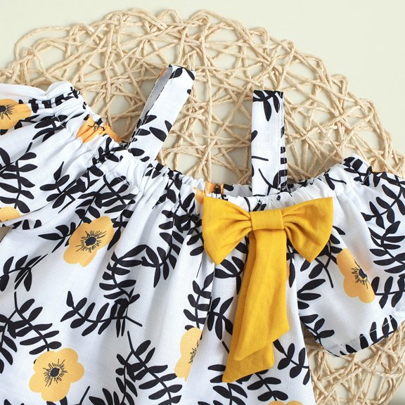 Vedolay Short Sets For Girls Toddler Girl Clothes Summer Outfits Square Neck Puff Short Sleeve T-Shirt Tops Short Sets,Yellow 2-3 Years