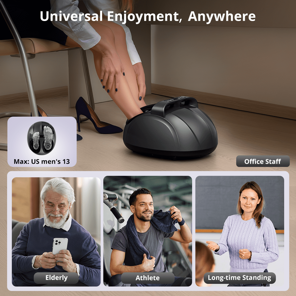 Foot Massager with Heat, Caveen Electric Shiatsu Feet Massage Machine with 3 Vibrations&9 Intensities, 6 Timing Options, Up to Size 13, Grey