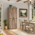 thumbnail image 2 of 70" Tall Kitchen Pantry, Farmhouse Storage Cabinet with 2 Barn Doors and 5 Adjustable Shelves, Rustic Wood Cupboard for Kitchen, Dining Room, Bathroom, Brown, 2 of 18