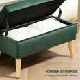thumbnail image 4 of HOMCOM Upholstered Storage Ottoman Bench with Wood Legs, Dark Green, 4 of 10