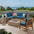thumbnail image 2 of Janice Outdoor 6 Seater Acacia Wood Sofa Set with Square Fire Table and Tank, 2 of 12