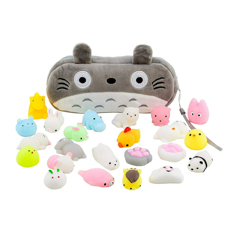 Mochi Squishy Toys 20-Pcs Pack - FREE Kawaii Cat Carrying Bag| Random Package of Mini Variety Animals Squishies Case| Cute Box Animal Toy Set| Fun Birthday Present Idea for Girls +
