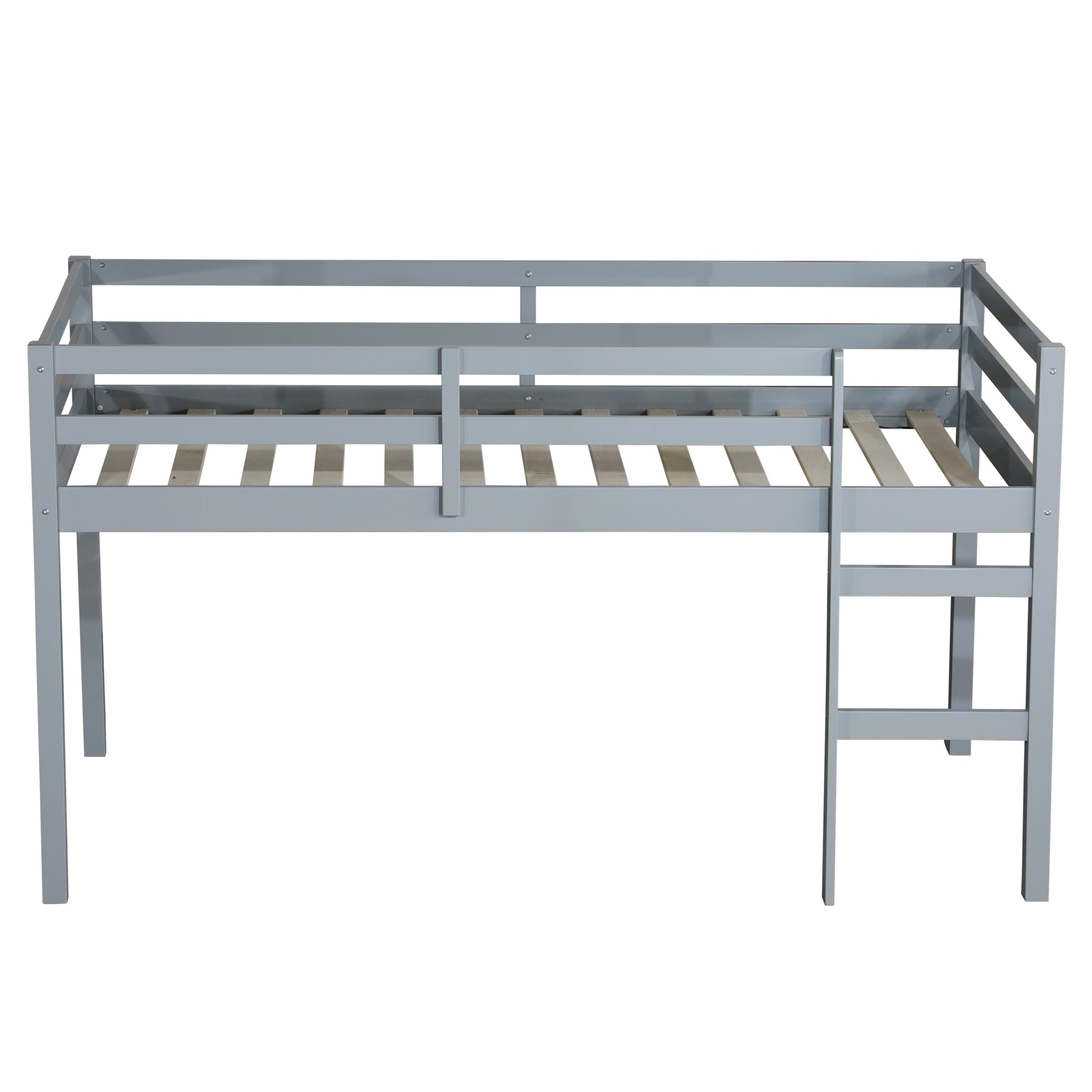 Noble House Modern Tilda Twin Loft Bed, Solid Rubber Wood Frame with Ladder, Spacious Under for Kids, Grey