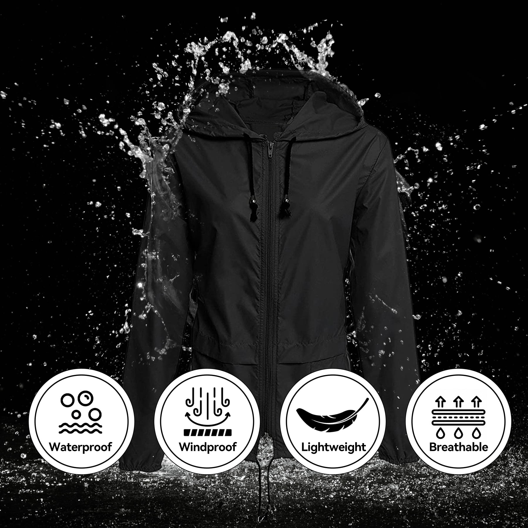 American Trends Plus Size Rain Jacket for Women Raincoat Waterproof with Hood Rain Coats for Women Lightweight Black 3XL