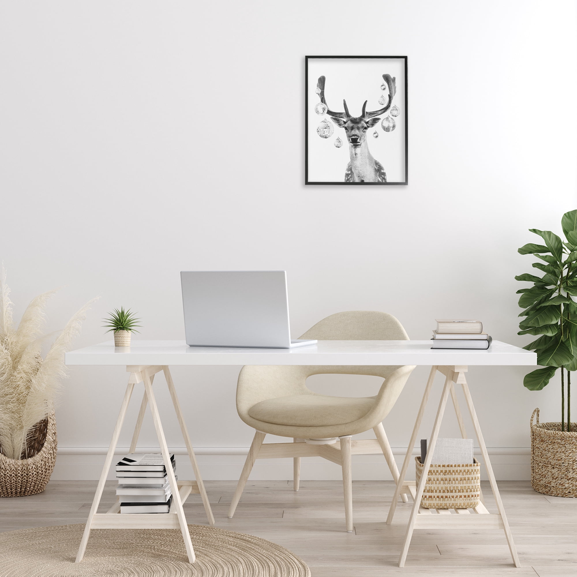 Stupell Industries Disco Balls & Fawn Animals & Insects Painting Black Framed Art Print Wall Art, 16 x 20