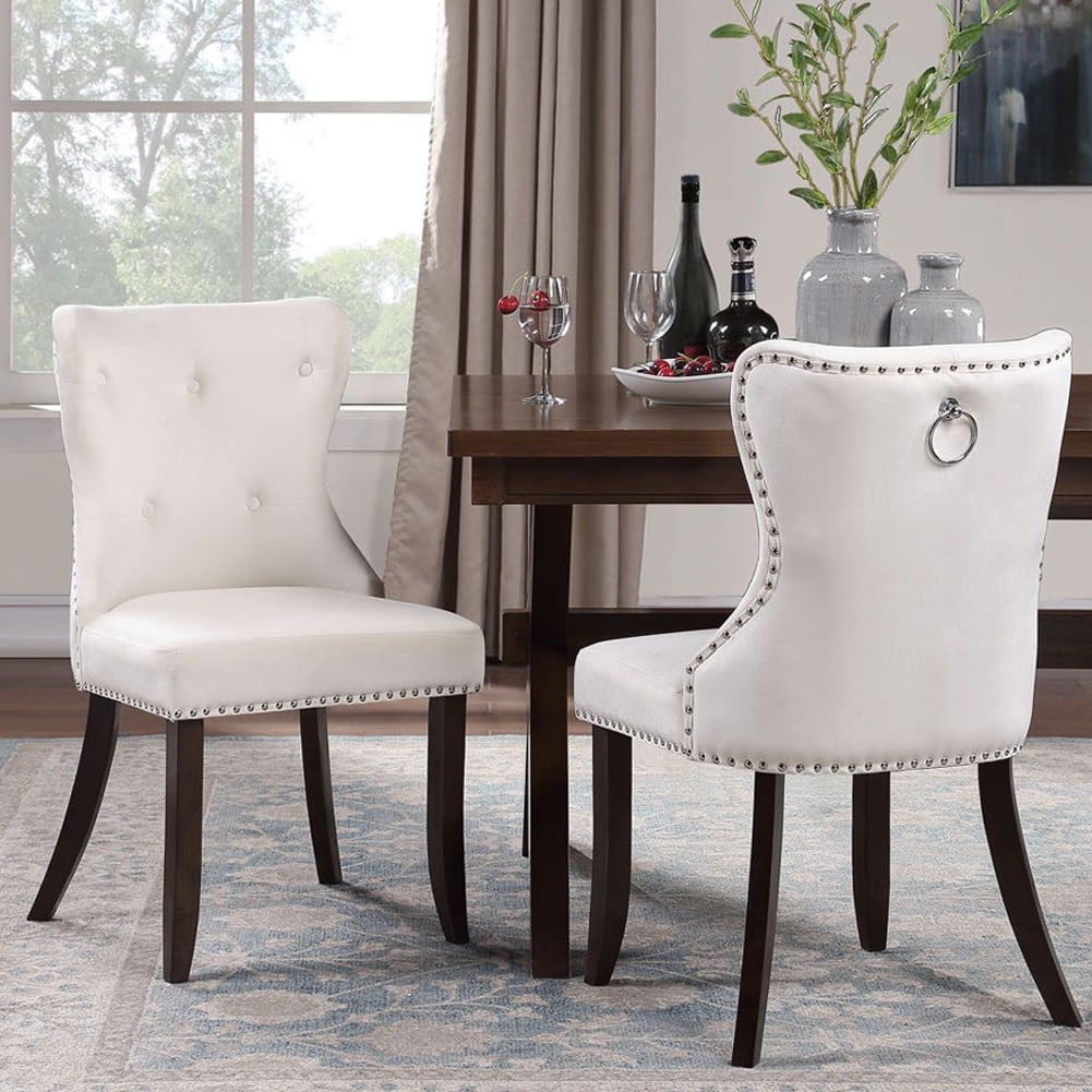 Living Room Chair Set of 2, Tufted Velvet Studded Dining Chair with