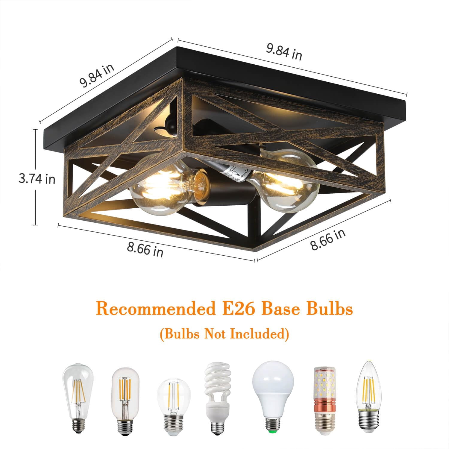 2Pack Rustic Flush Mount Ceiling Light Fixture, Modern Farmhouse Light Fixture, Kitchen Hallway Light Fixtures for Bedroom,Dining Room Entryway,Industrial Metal Cage Ceiling Light