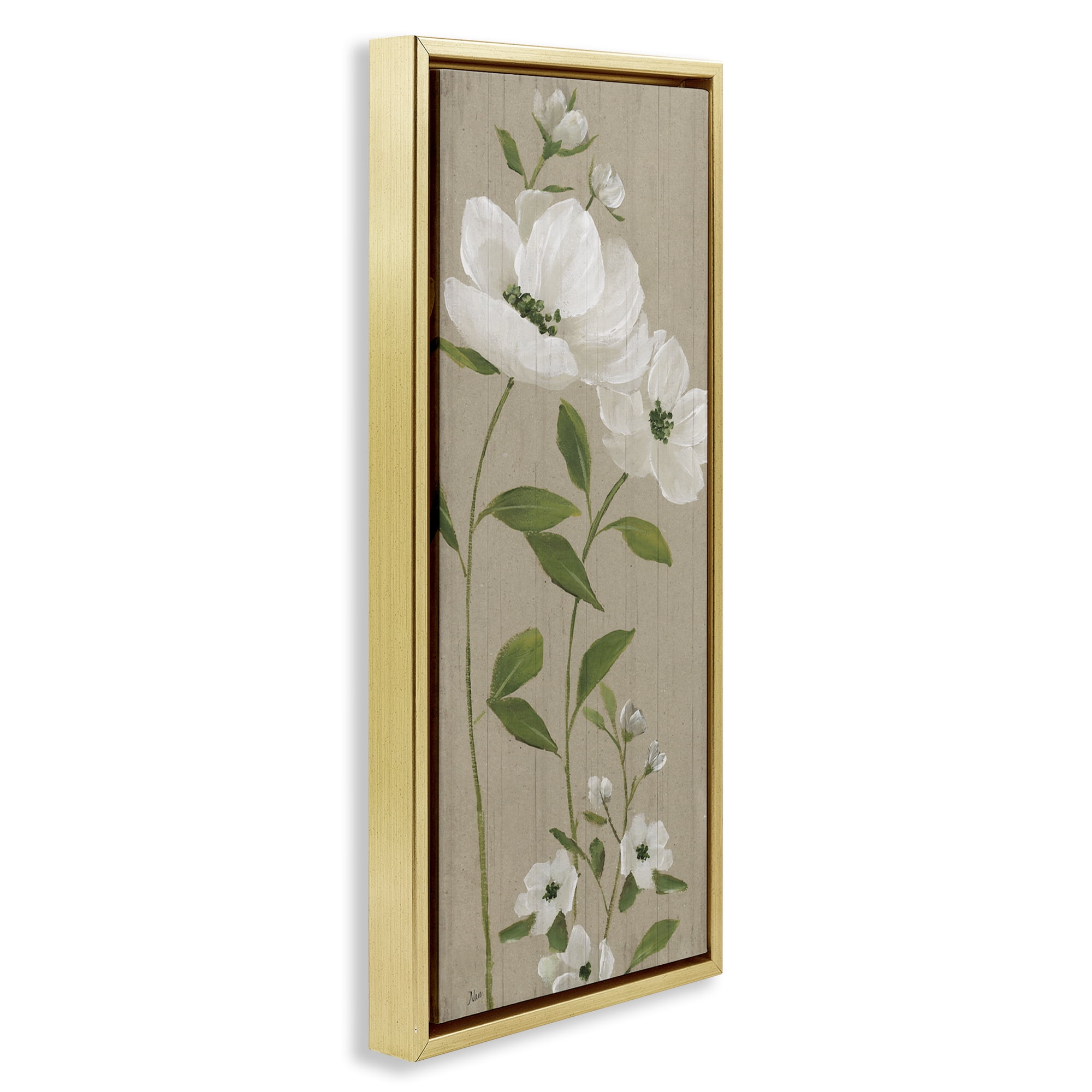 Stupell Industries Curved Poppy Blossoms Plants & Flowers Painting Gold Floater Framed Canvas Art Print Wall Art, 11 x 25