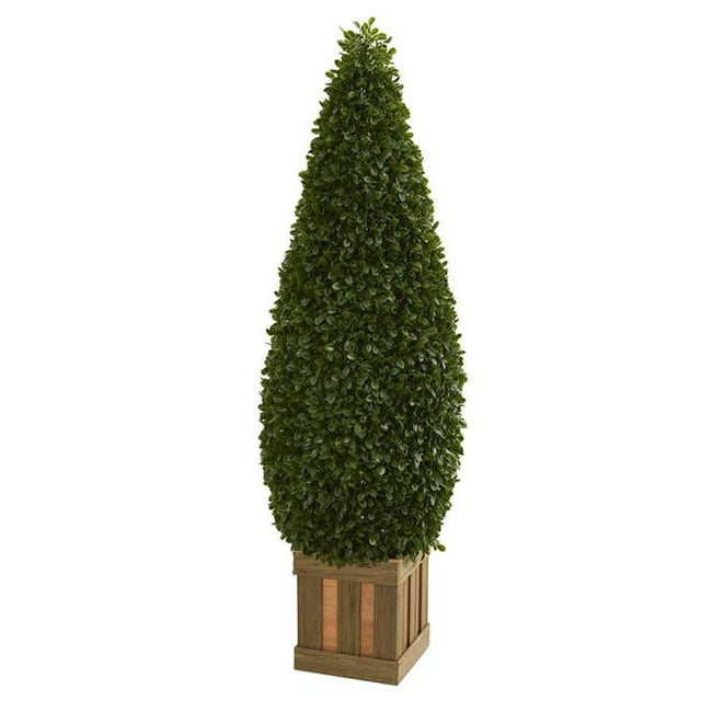 Nearly Natural 5607 5 ft. Boxwood Cone Topiary Artificial Tree with Decorative Planter