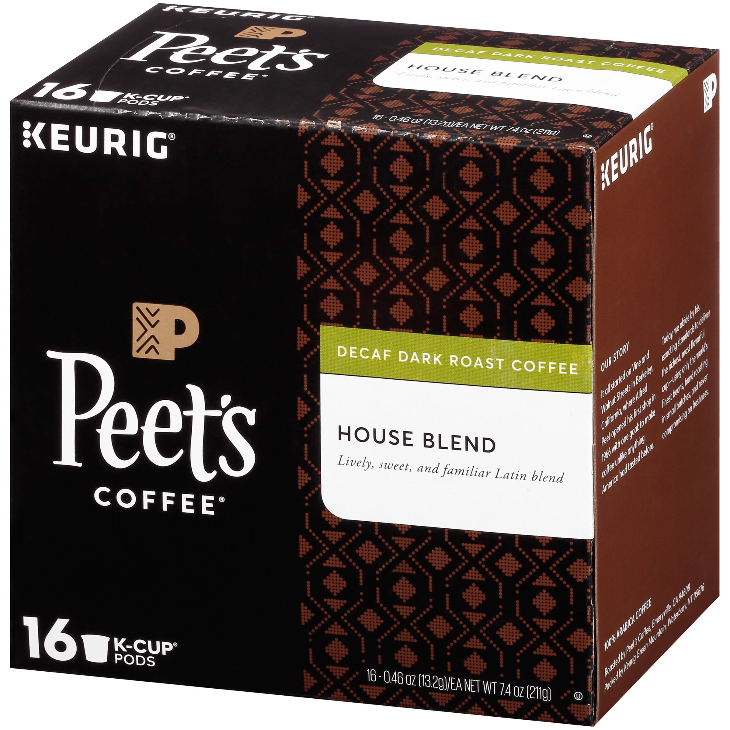 Peet's Coffee® Decaf House Blend Dark Roast Coffee K-Cup® Pods 16 ct Box