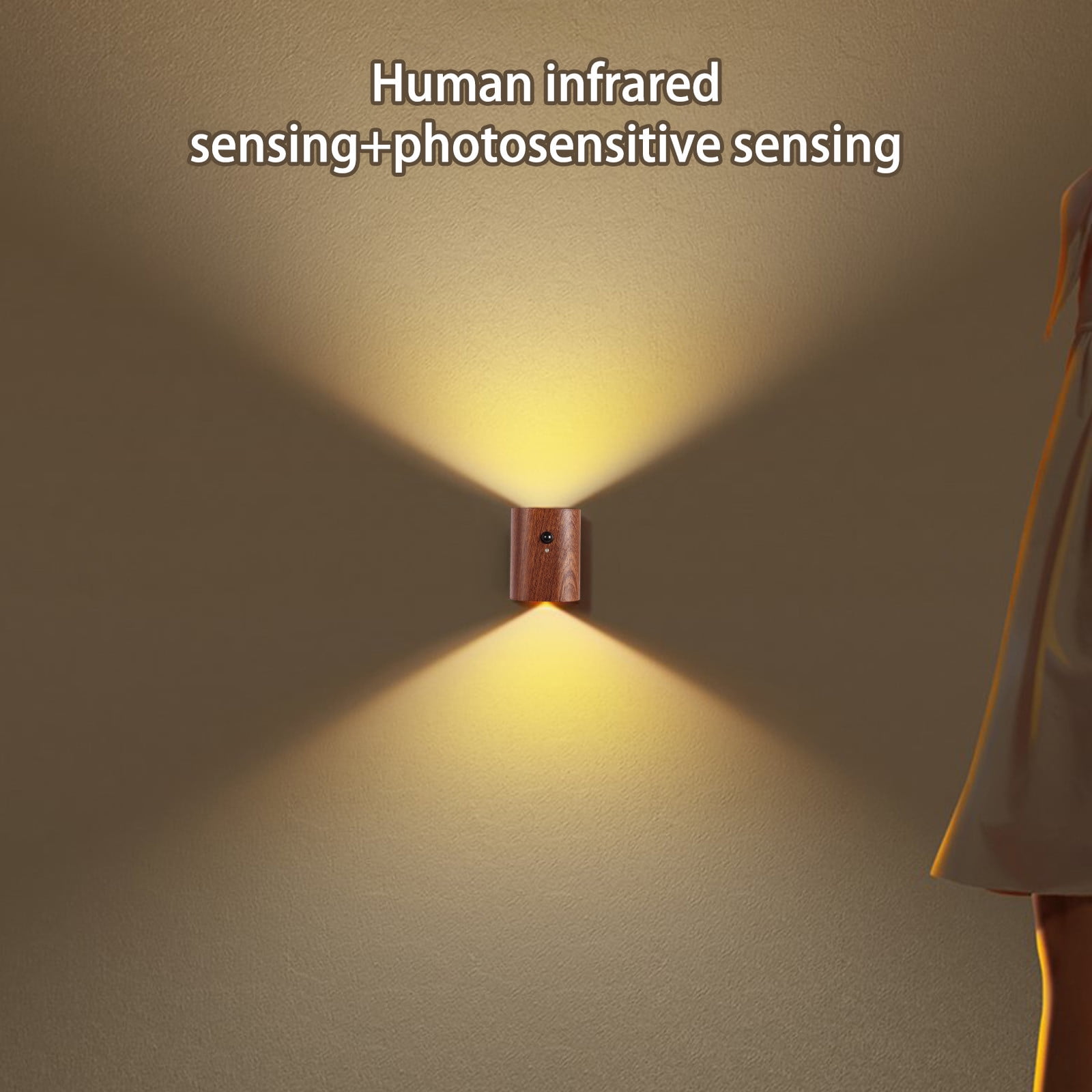 TaTaai 1Pcs Wooden Motion Sensor Step Lights Indoor, Intelligent Wall Lamp Rechargeable LED Night Lighting for Stairs Hallway