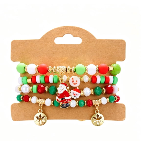 OAVQHLG3B Christmas Bracelets for Women, Snowflake Santa Claus Christmas Tree Festive Beaded Bracelets Stackable Stretch Friendship Bracelets