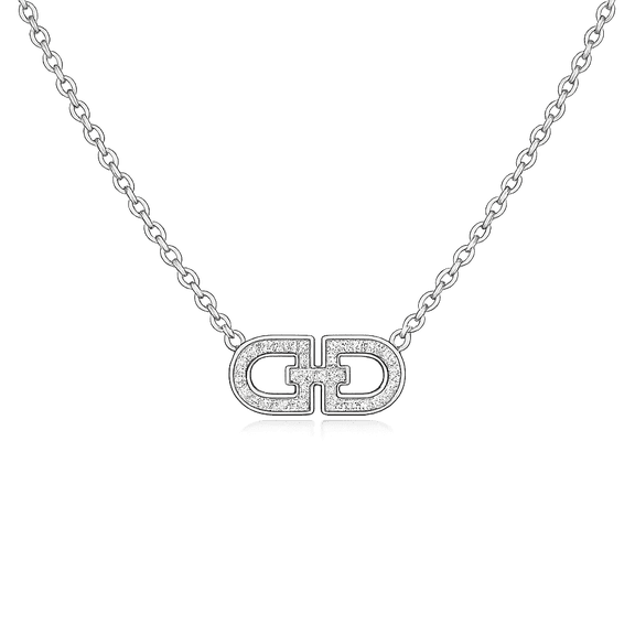 Odysey Crystal-Accented Double D Pendant Necklace, Silver-Tone Chain (C)