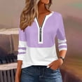 thumbnail image 3 of Tumotour Plus Size Pullover Tops for Women'S Color Block Half Zip Blouse V-Neck Long Sleeve Fall Tunic Shirt, 3 of 4