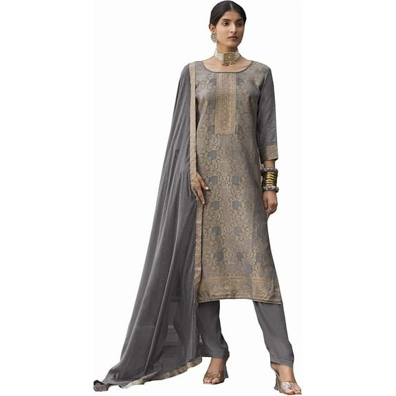 Stylish Bollywood Designer Indian Shalwar Kameez Suits Pakistani Ready to Wear Trouser Pant Suits ( Gray, XXL - 46 )