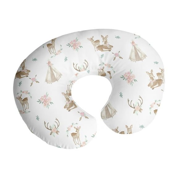 Sweet Jojo Designs Deer Floral Pink Green and White Nursing Pillow Cover Case (Pillow Not Included) (Pillow NOT Included)