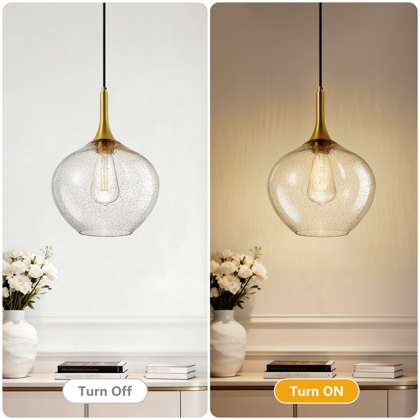 NATYSWAN Vintage Single-Light Chandelier with Glass Shade, E27 Socket Flush Mount Ceiling Light for Bedroom, Hallway, Entryway, 11 Inch Wide（Bulb Not Included）