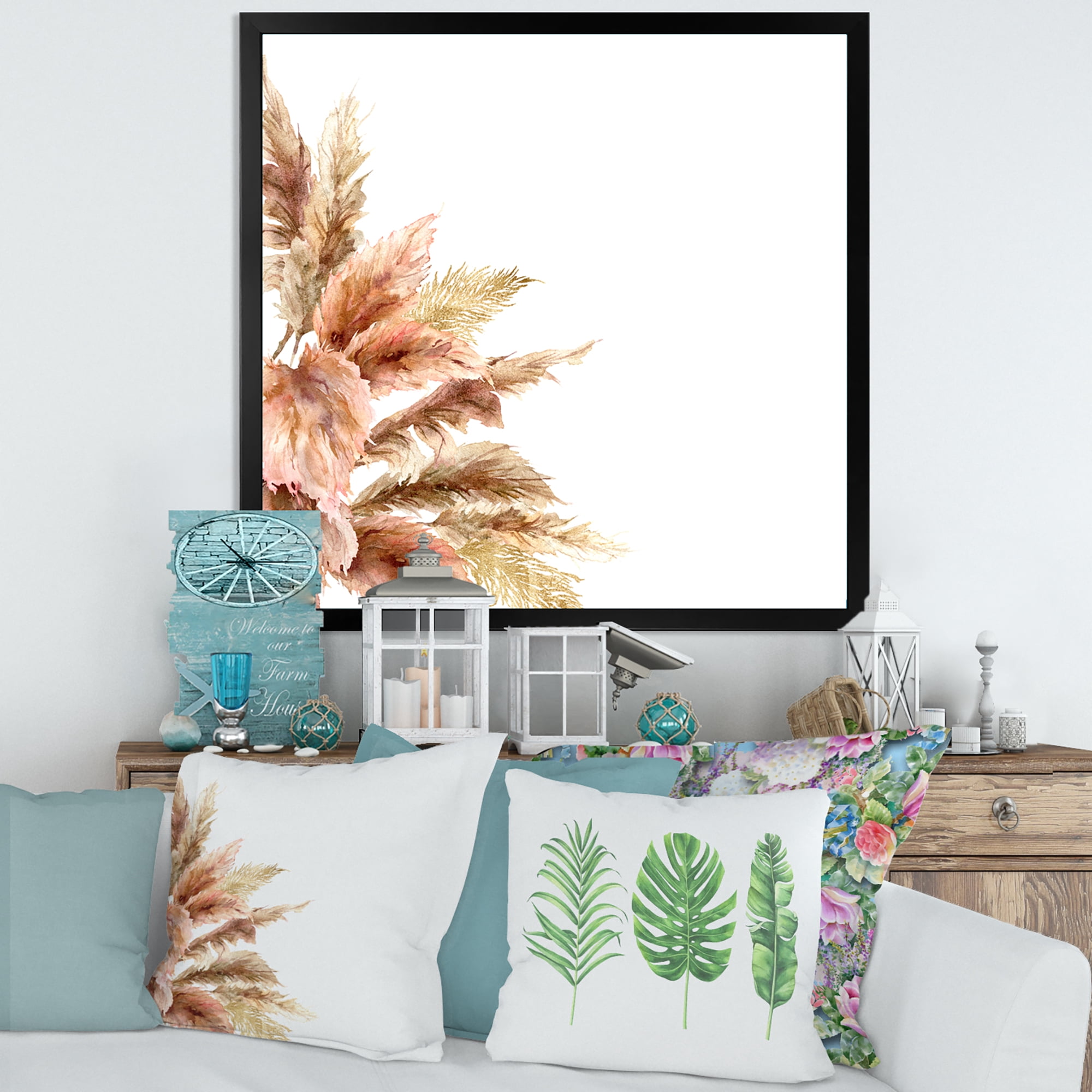 Designart 'Exotic Dry Pampas Grass On White Background' Traditional Framed Art Print