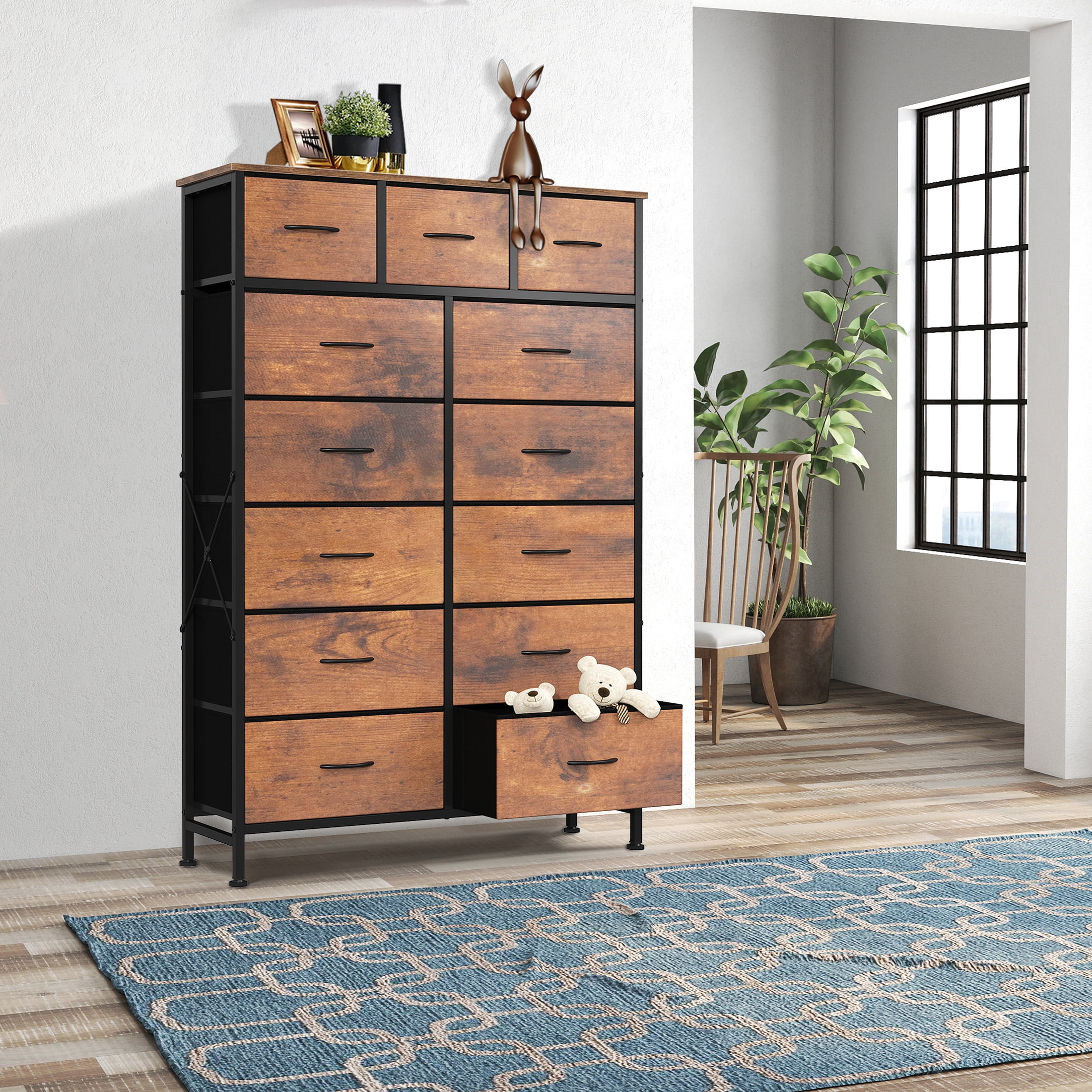 edx 13-Drawer Fabric Dresser, Sturdy Steel Frame Storage Cabinet for Bedroom Closet Clothes, Rust