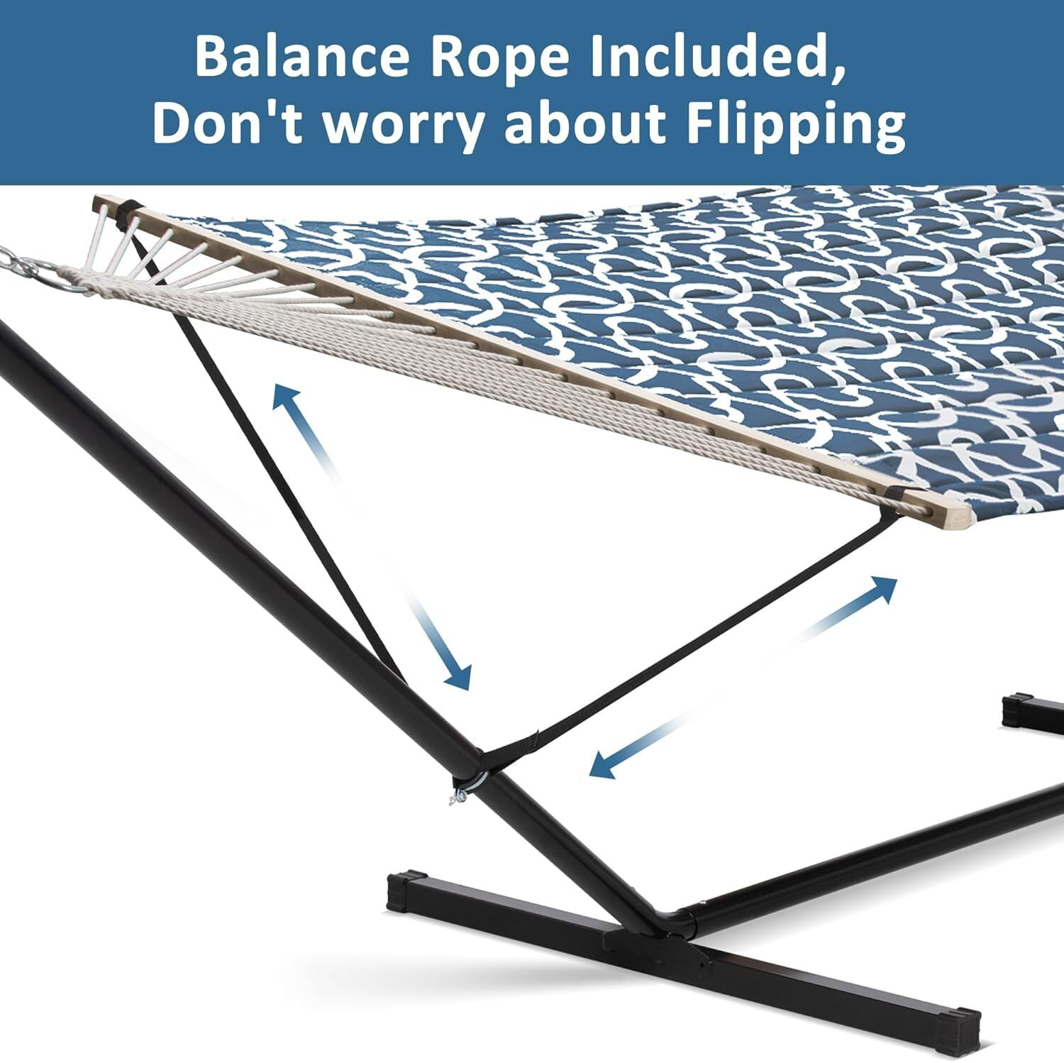 SUNCREAT Polyster Two Person Hammock with 12 ft. Stand, 475 lbs Capacity, 44.1” (H), Blue Pattern