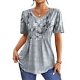 thumbnail image 2 of Fantaslook Blouses for Women Dressy Casual V Neck Pleated Tunic Tops Summer Short Sleeve Boho Shirts, 2 of 7