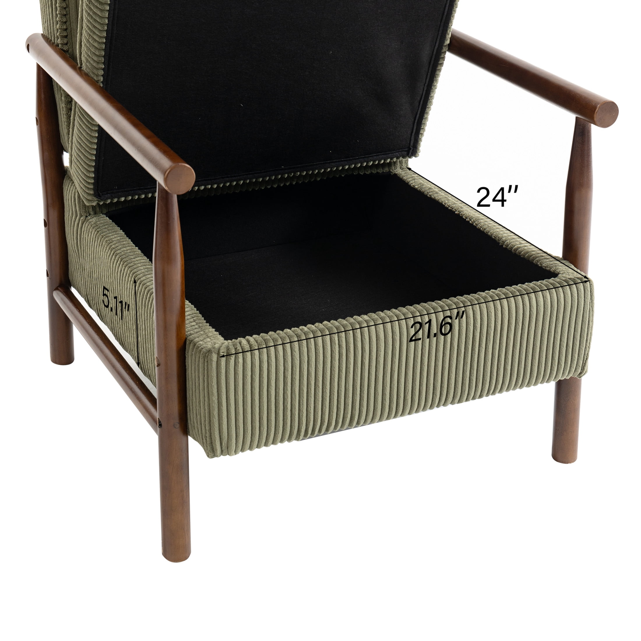 GDF Studio Almere Mid-Century Modern Accent Chair with Under-Seat Storage, Corduroy Reading Armchair, Green