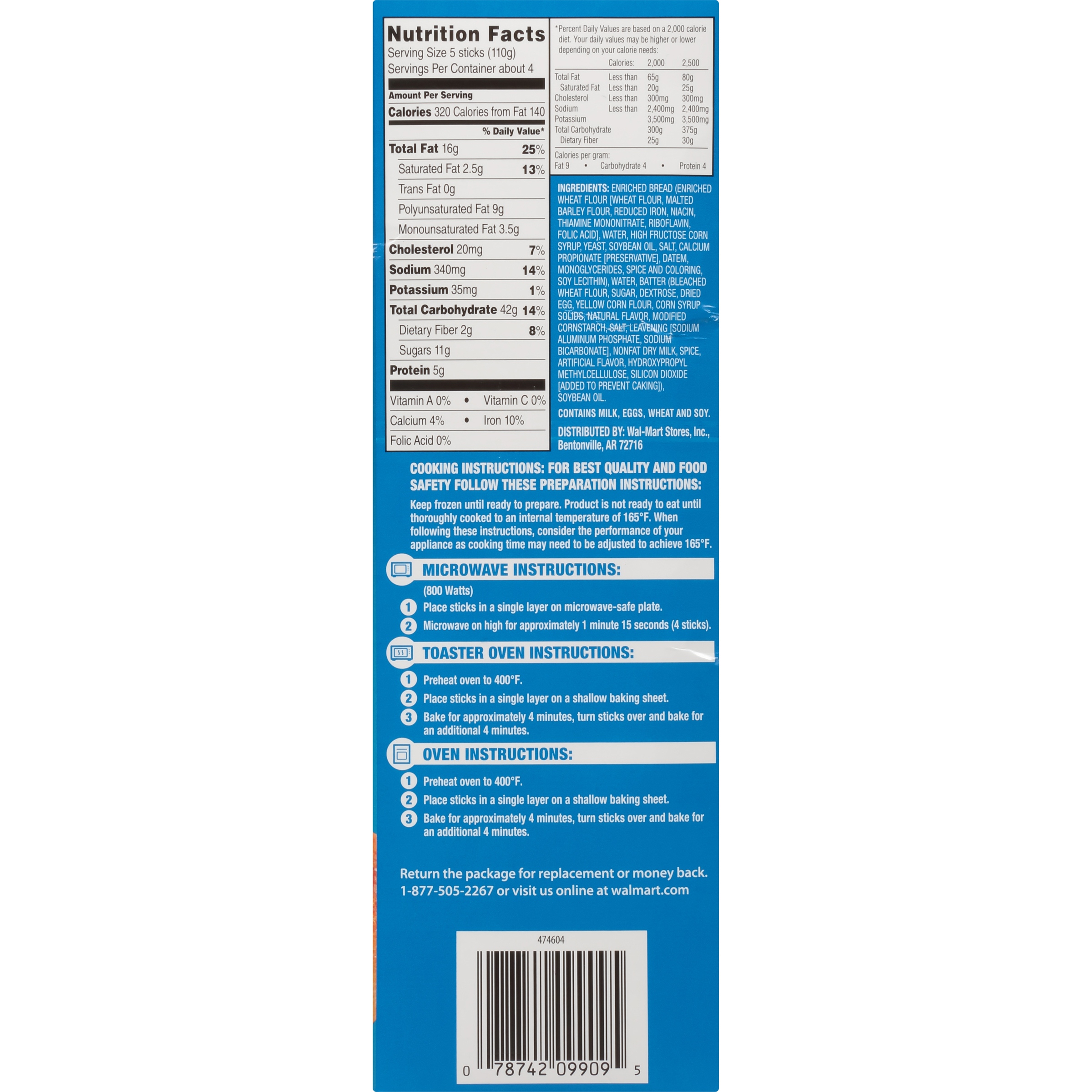 Great Value Orignal French Toast Sticks 16 Oz Box