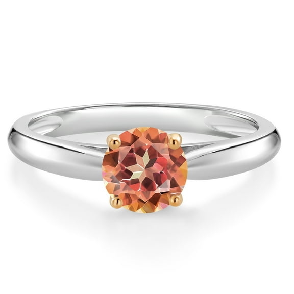 Gem Stone King 1.00 Ct Round Ecstasy Mystic Topaz 10K White and Yellow Gold Solitaire Engagement Ring (Size 7)