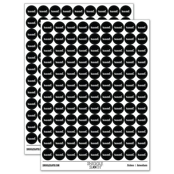 Sweet Text Cursive 200 Round Stickers - Black - Gloss Finish - 0.50" Size