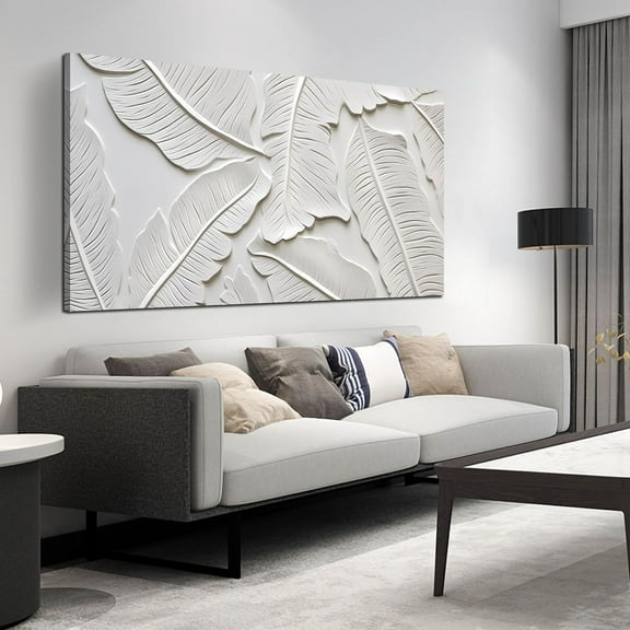 WFSposterLeaf Art Wall Decor for Living Room - White Abstract Pictures Wall Art for Bedroom - Modern Home Office Wall Decor