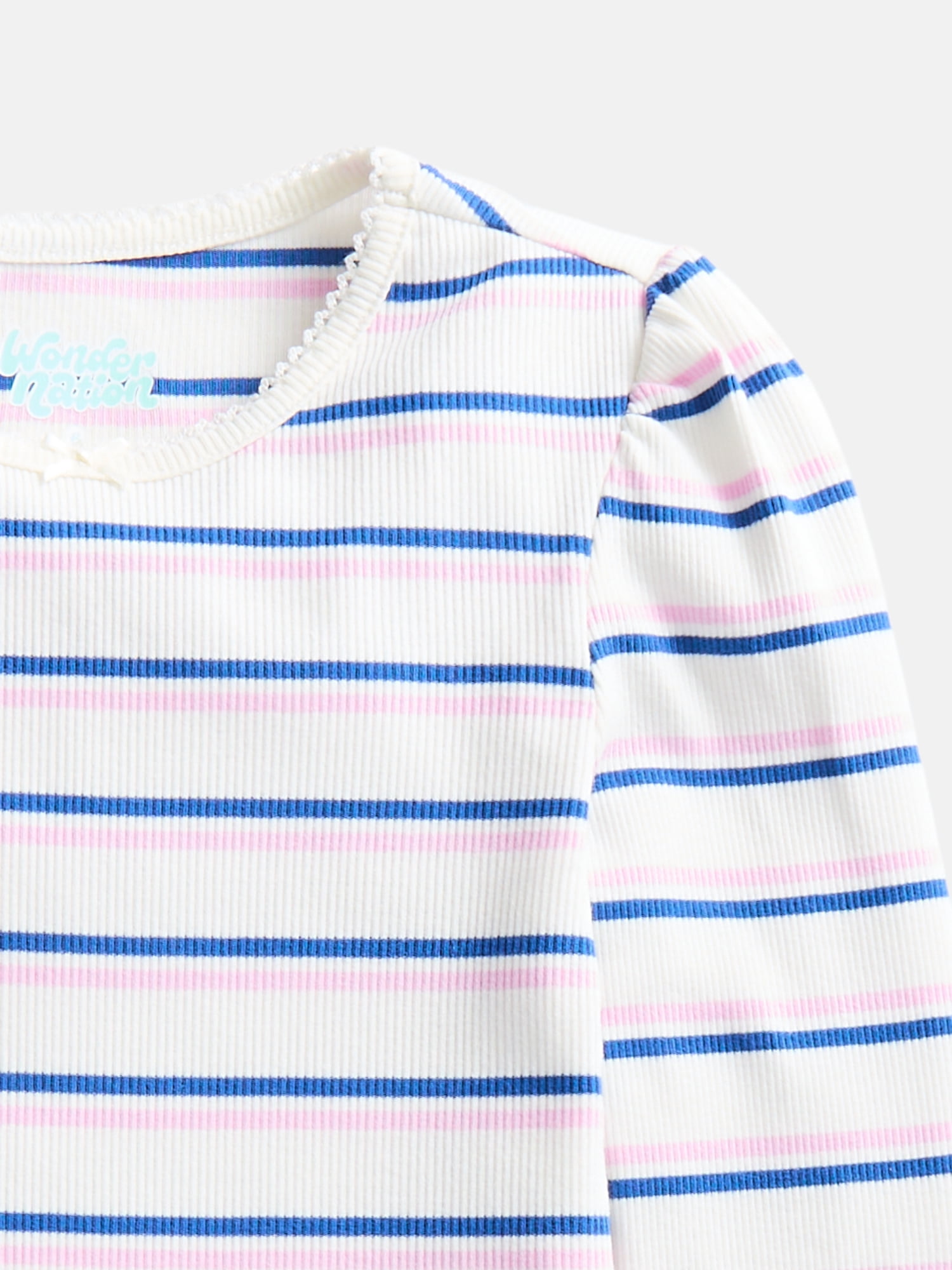 Wonder Nation Girls Crewneck Tee with Long Puff Sleeves, Sizes 4-10